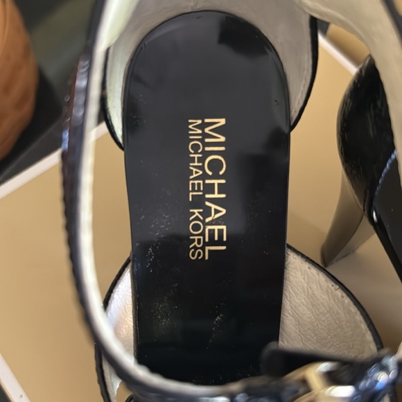 Michael Kors Black Crinkled Patent Berkley Strap Heels with Zipper Detail - Picture 6 of 11